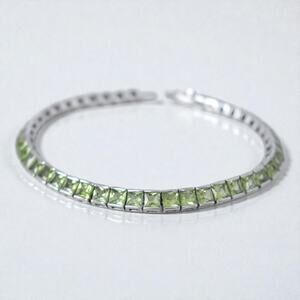 Vintage 925 Silver Peridot Tennis Bracelet Princess Cut Natural Gemstone